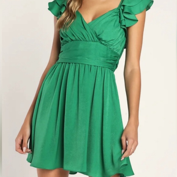 Lulus Daytime Darling Dress Color Green Style Mini Ruffles Size medium - Picture 1 of 6